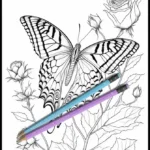 Butterflies and Flowers 3 Detailed line art of a butterfly and roses, ready to be colored. Coloring book for all ages.